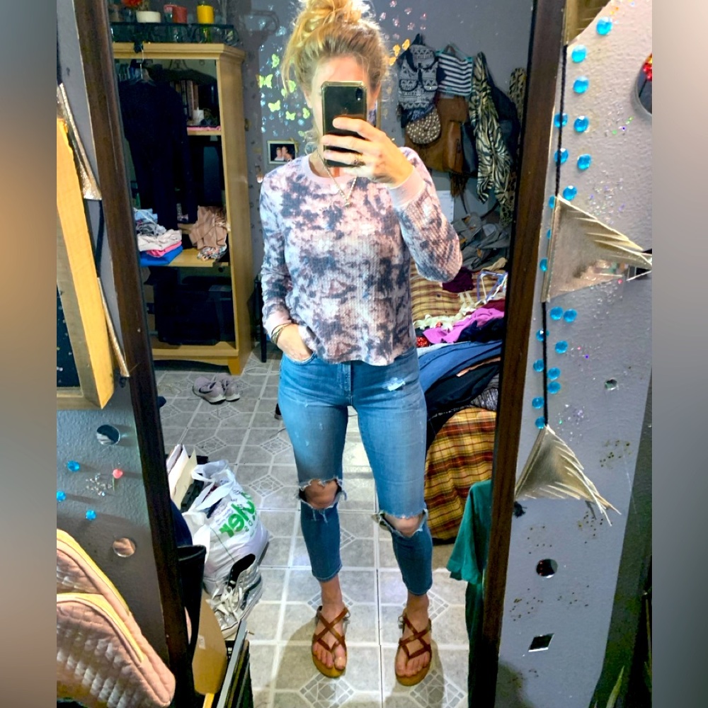 🎈No Comment🎈BUY 1 GET 1 FREE🎈Tie-dye Waffle Knit Long Sleeve Top Sz S
